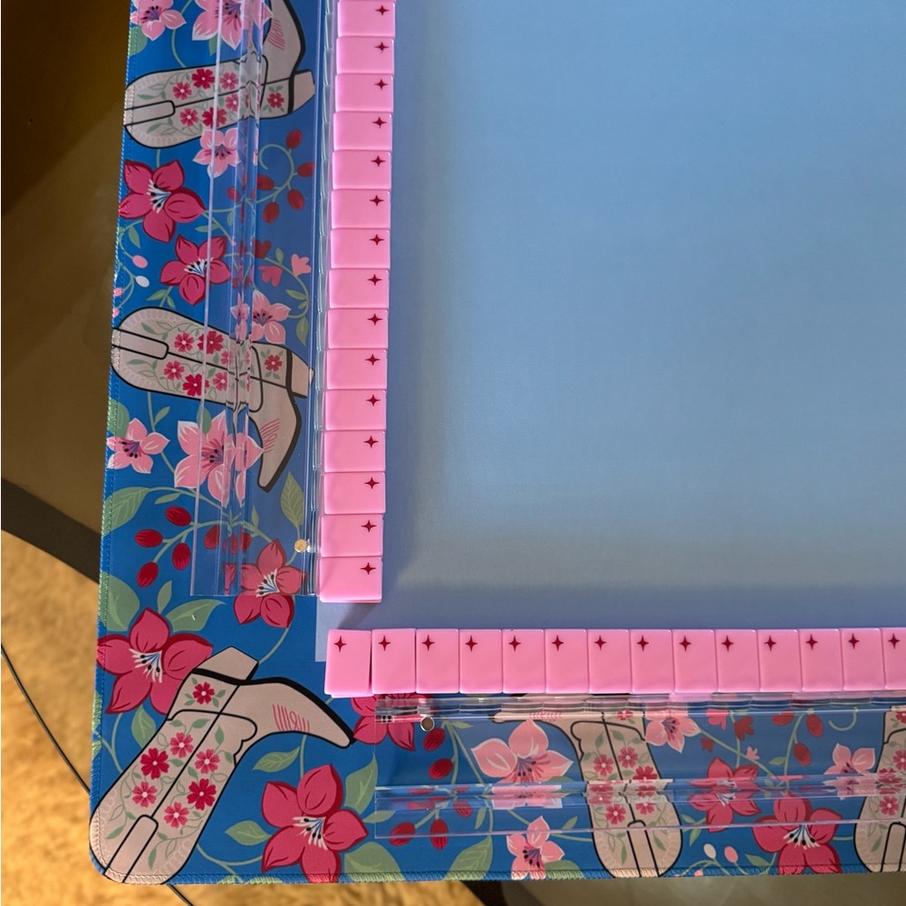 Blue and Pink Cowboy Boot Mahjong Mat - Picture 5 of 5